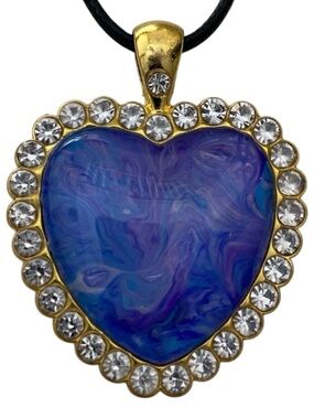 Hand Crafted Fluid Art Necklace Blue and Purple Heart Pendant by Svetlana Yeung